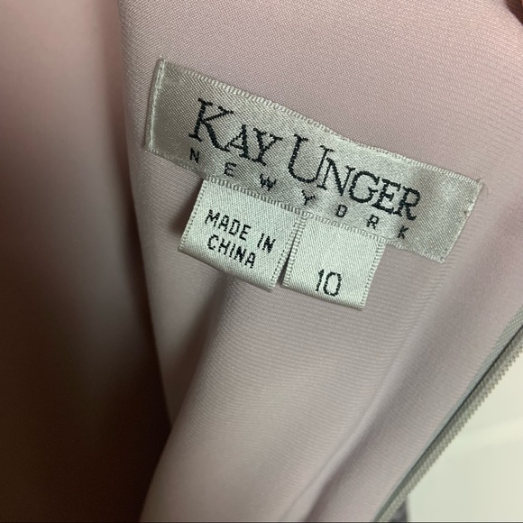 Excellent Kay Unger Metallic Silver Watercolor Floral Dress size 10 - Picture 6 of 8